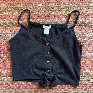 ADC BLACK BASIC SNAP BUTTON TIE FRONT CROP CAMI